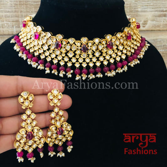 Bridal Emerald Green Pacchi Kundan Necklace/ Ruby Rajwadi Necklace