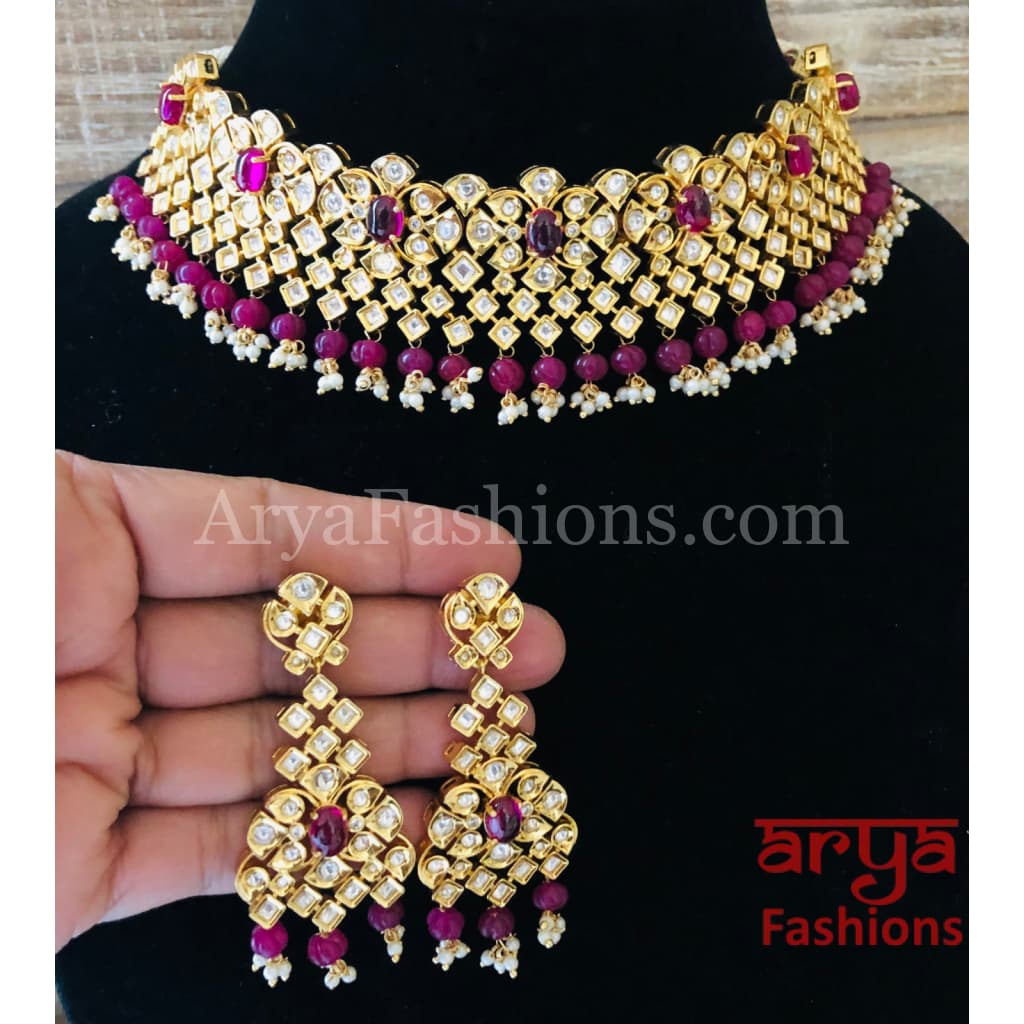 Bridal Emerald Green Pacchi Kundan Necklace/ Ruby Rajwadi Necklace