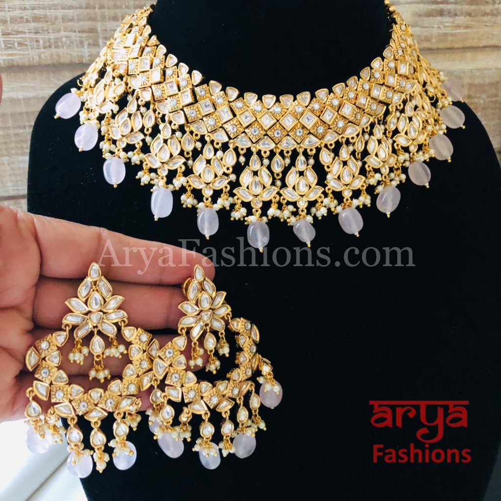 Bridal Pacchi Kundan Pink Beads Necklace/ Rajwadi Necklace