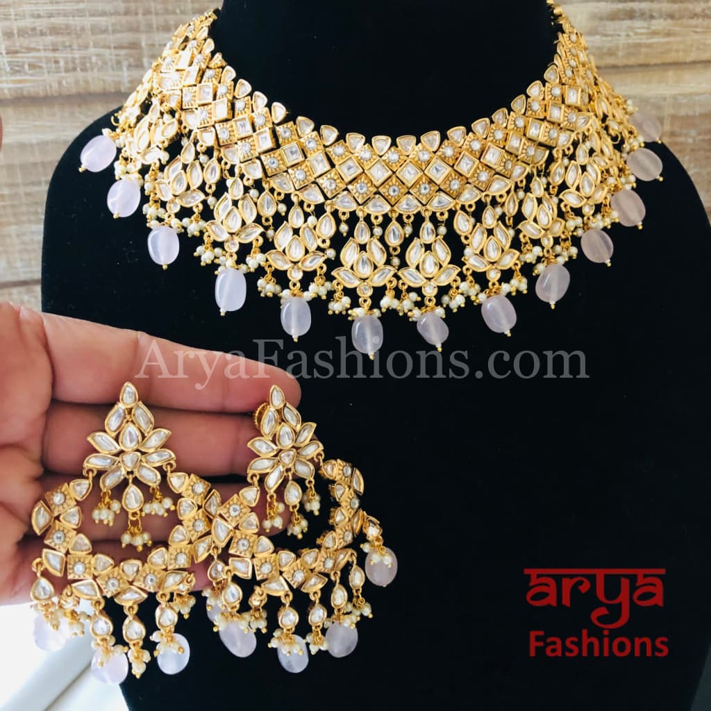 Bridal Pacchi Kundan Pink Beads Necklace/ Rajwadi Necklace