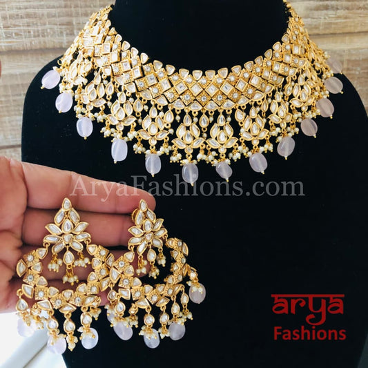 Bridal Pacchi Kundan Pink Beads Necklace/ Rajwadi Necklace