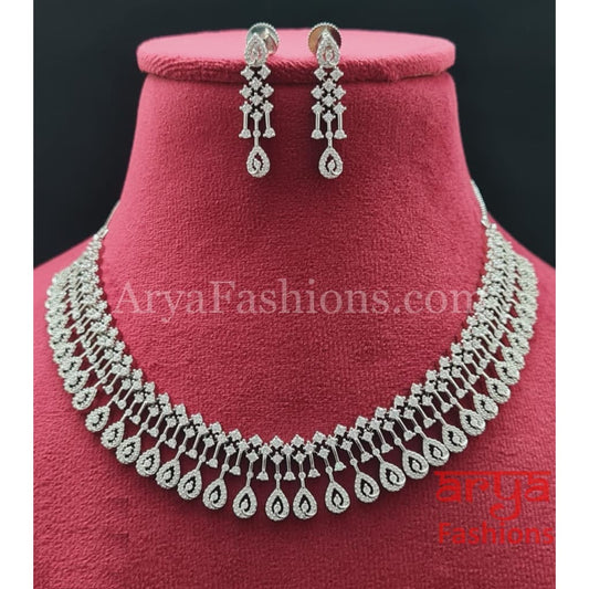 Bridal Silver CZ Necklace with designer Earrings