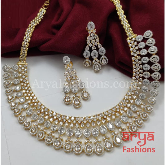Bridal Silver CZ Necklace with designer Earrings