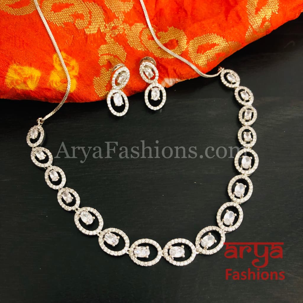 Bridal CZ Wedding Necklace/ Silver Cubic Zirconia Necklace