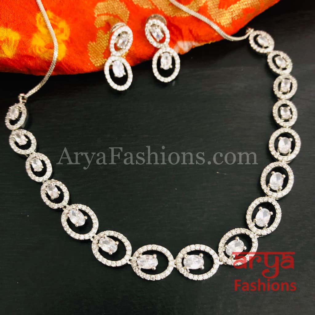 Bridal CZ Wedding Necklace/ Silver Cubic Zirconia Necklace