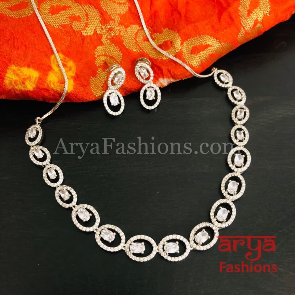 Bridal CZ Wedding Necklace/ Silver Cubic Zirconia Necklace