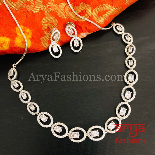 Bridal CZ Wedding Necklace/ Silver Cubic Zirconia Necklace