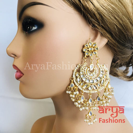 Chandni Kundan Pearl Big Chandbali Earrings