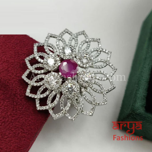 Chitra Golden Silver CZ Cocktail Ring with Moissanite Stones