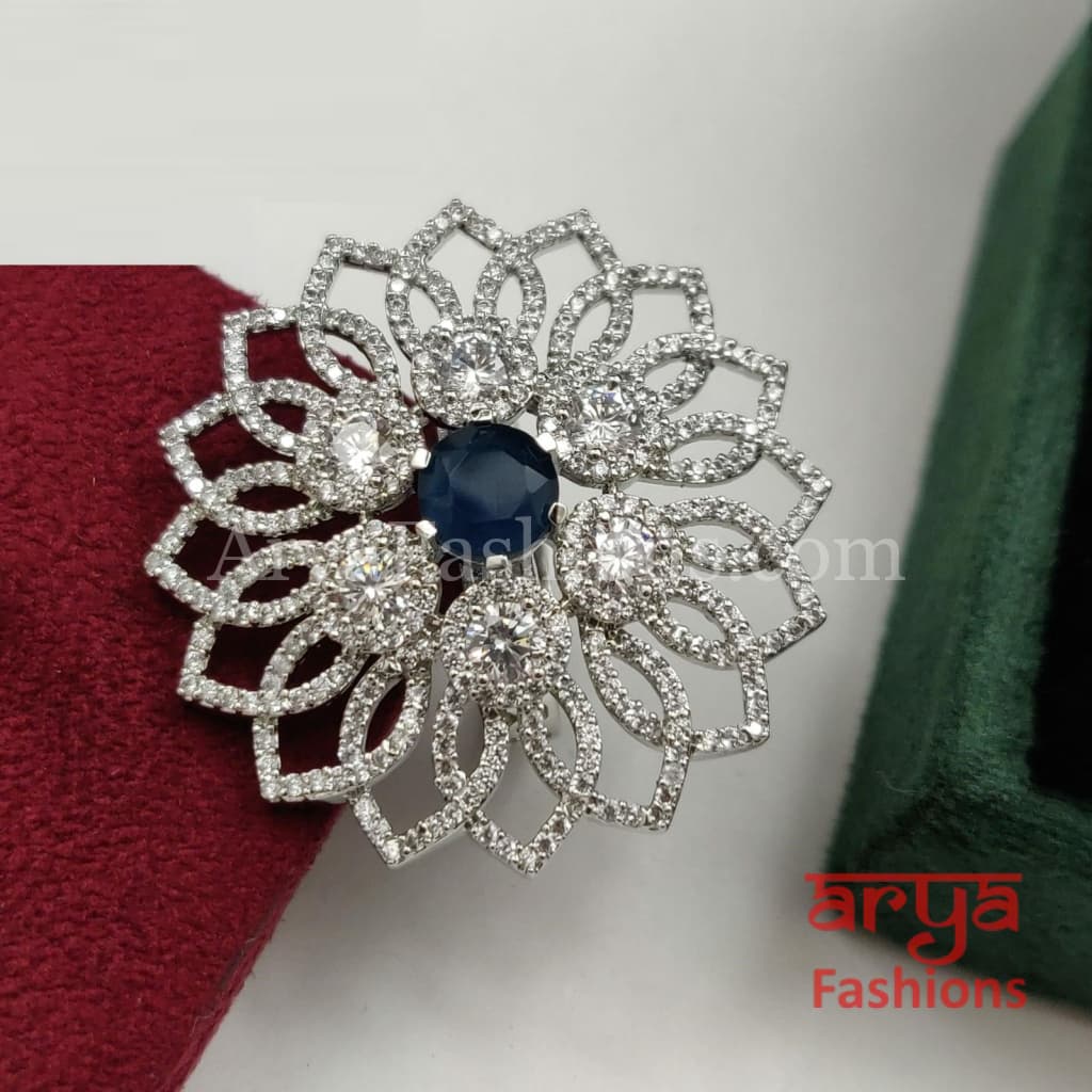 Chitra Golden Silver CZ Cocktail Ring with Moissanite Stones