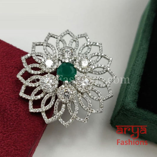 Chitra Golden Silver CZ Cocktail Ring with Moissanite Stones