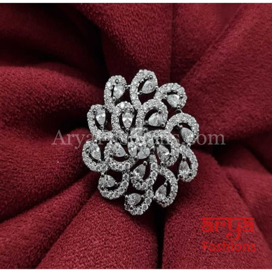 Cubic Zirconia Cocktail Ring in Victorian Silver Finish