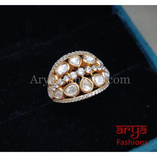 Designer Jadau Kundan Ring with CZ Stones