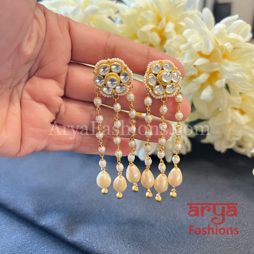 Designer Rajwadi Kundan Pearl Earrings