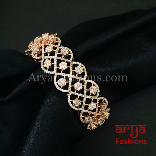 CZ Designer Silver Rose Gold Bracelet