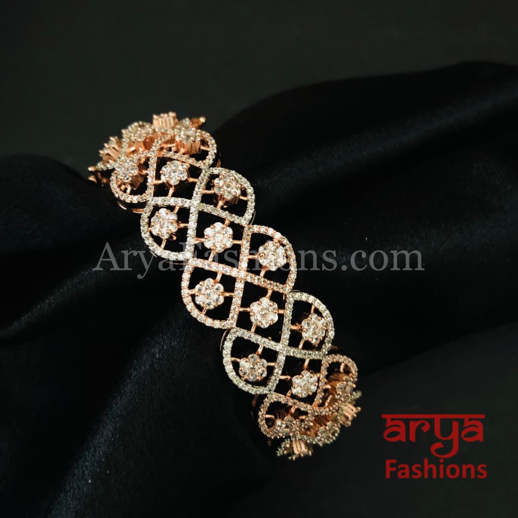 CZ Designer Silver Rose Gold Bracelet