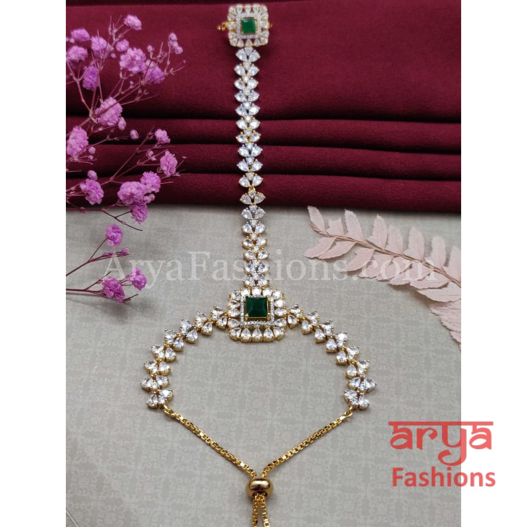Emerald Designer Hathphool/ Ruby Cubic Zirconia Hand Bracelet pair