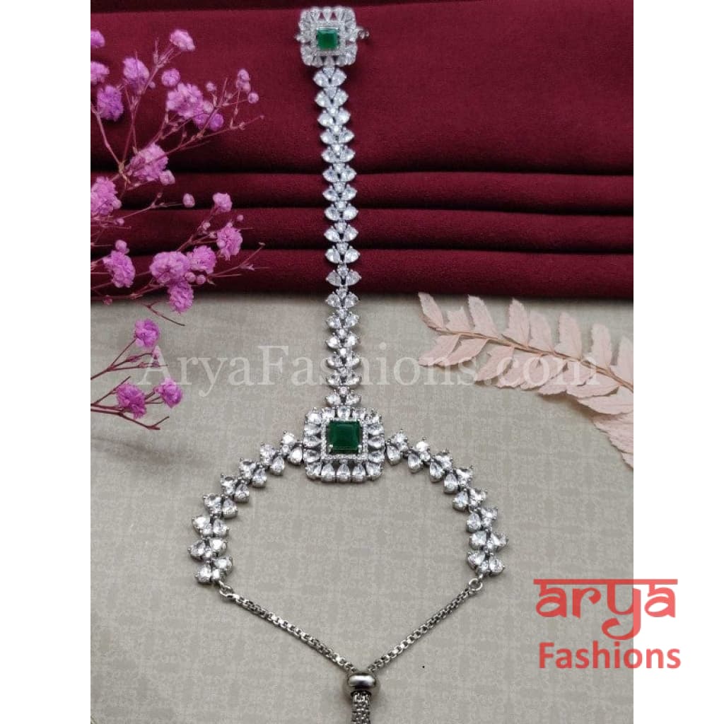 Emerald Designer Hathphool/ Ruby Cubic Zirconia Hand Bracelet pair