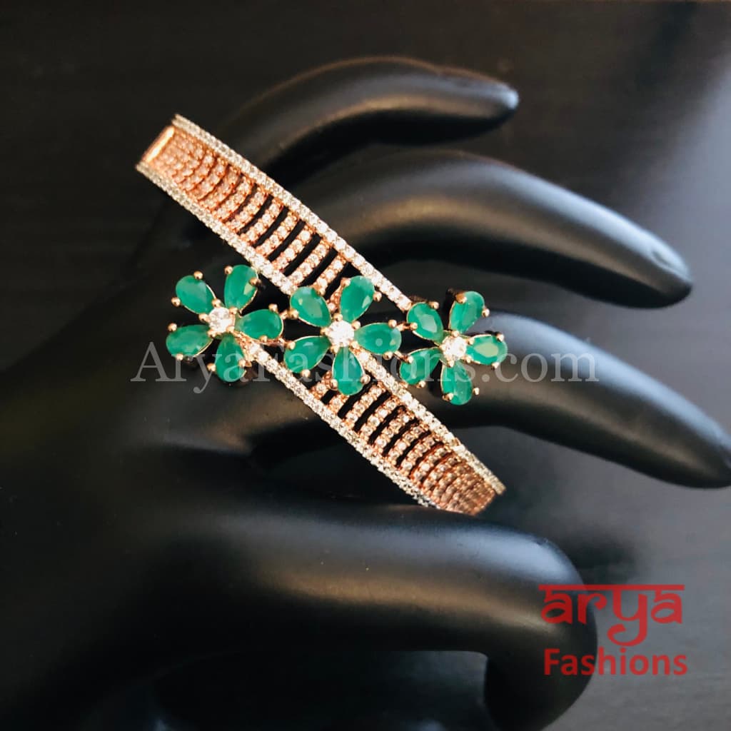 Iva Emerald Green Rose Gold Cubic Zirconia Flower Bracelet