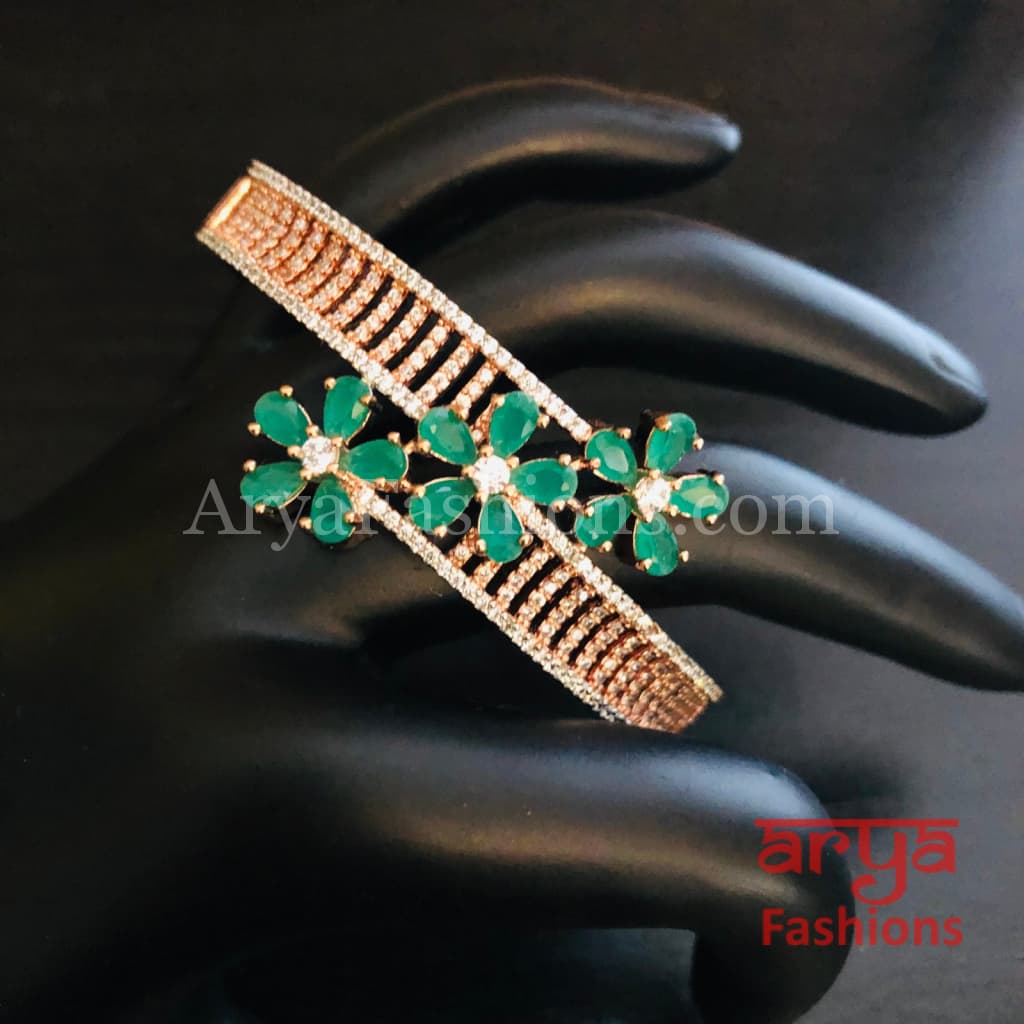 Iva Emerald Green Rose Gold Cubic Zirconia Flower Bracelet