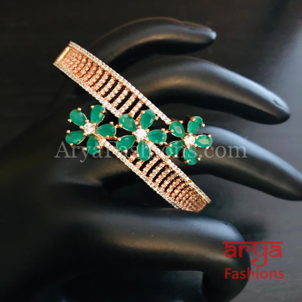 Iva Emerald Green Rose Gold Cubic Zirconia Flower Bracelet