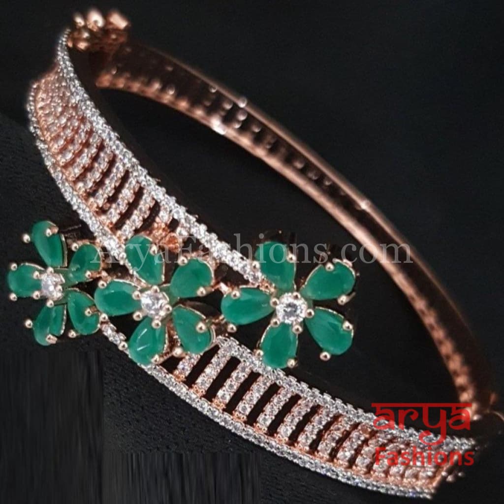 Iva Emerald Green Rose Gold Cubic Zirconia Flower Bracelet