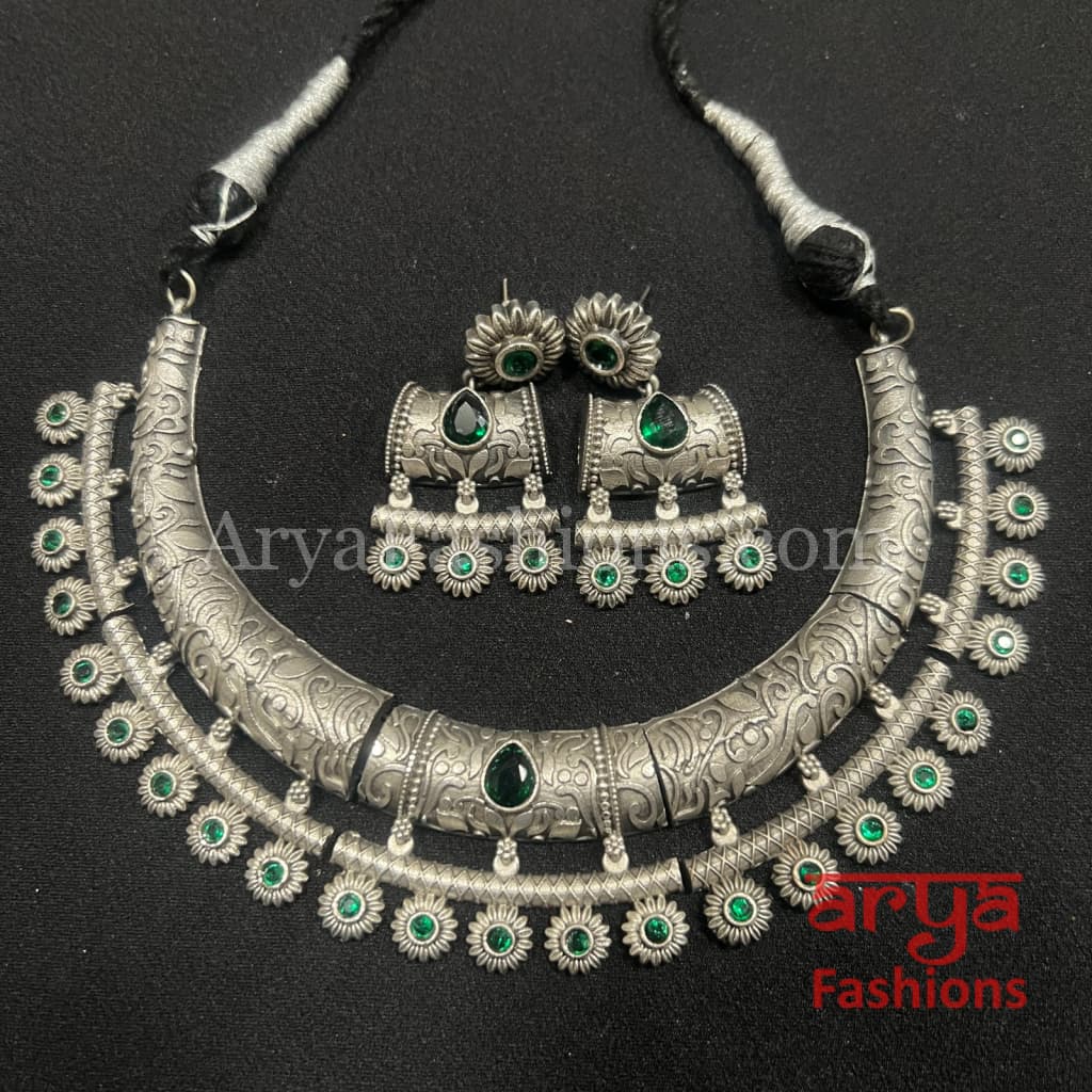 Ethnic Oxidized Silver Tribal Hasli Necklace