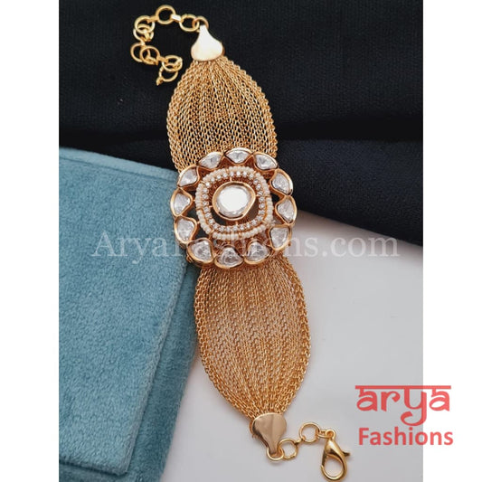 Golden CZ Chain Bracelet/ Trendy Kundan Indian Bracelet (Copy)