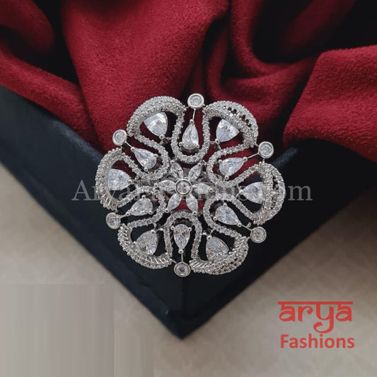 Silver Designer CZ Ring with Multicolor Stones