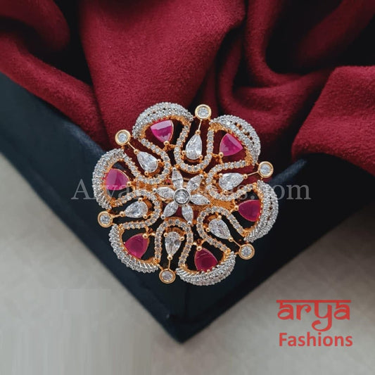 Golden Designer CZ Ring with Multicolor Stones