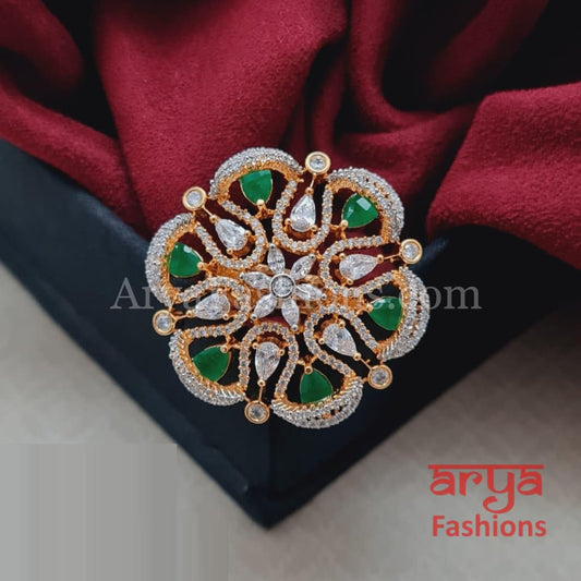 Golden Designer CZ Ring with Multicolor Stones
