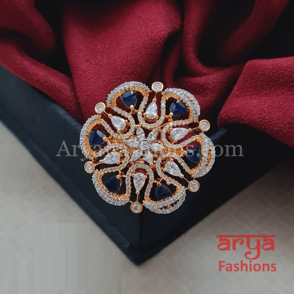Golden Designer CZ Ring with Multicolor Stones
