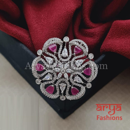 Silver Designer CZ Ring with Multicolor Stones