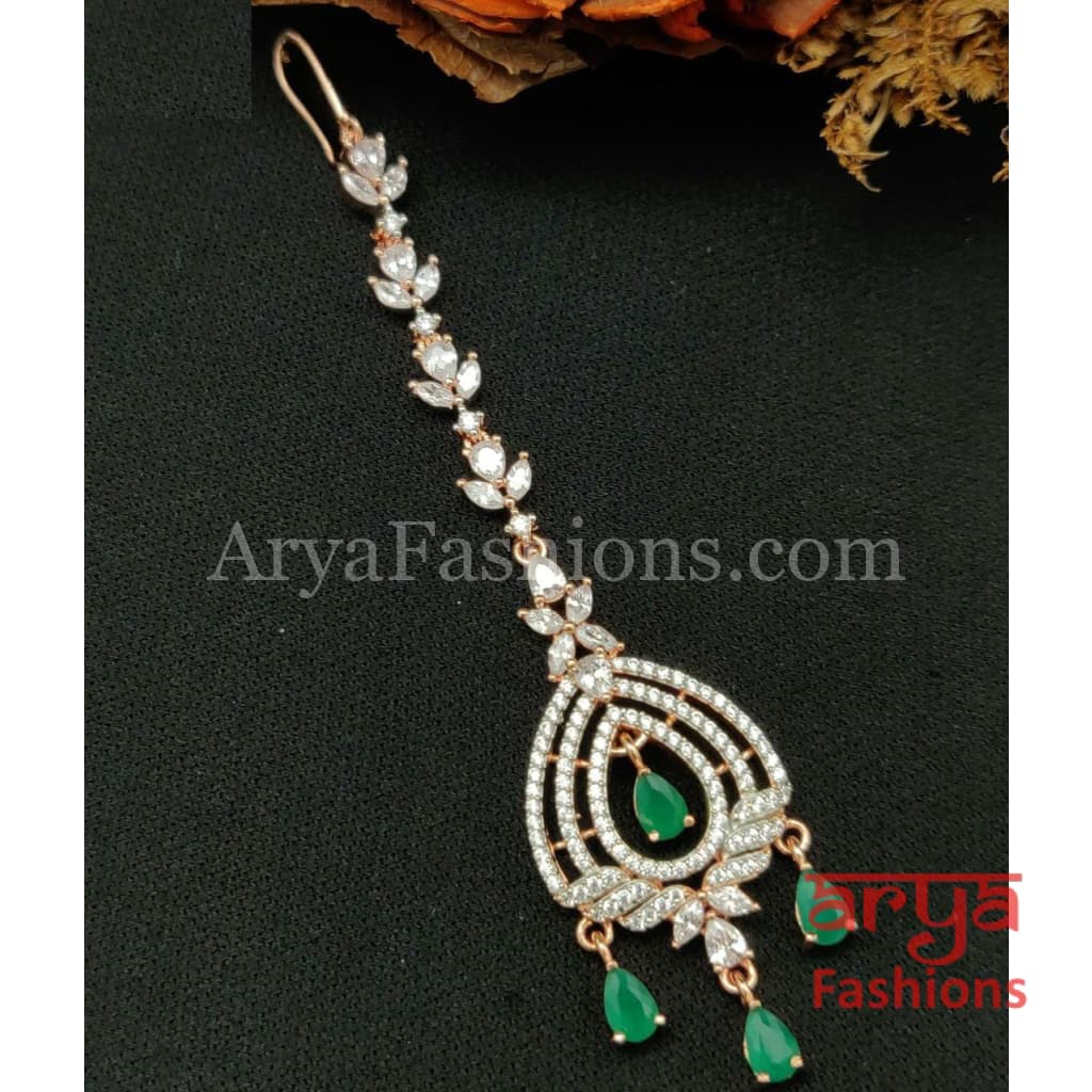 Golden Emerald CZ Mang Tika/ Pink Ruby Tika