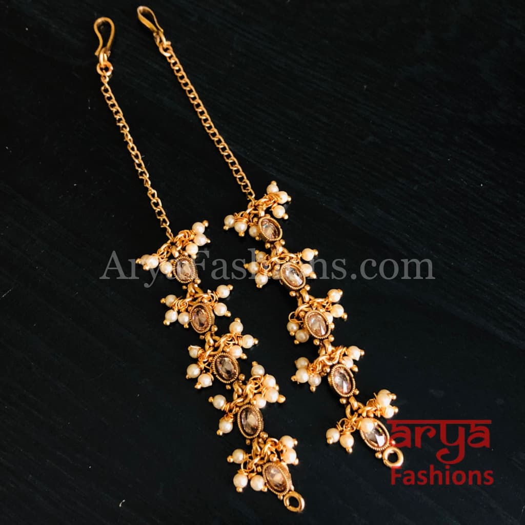 Golden Kundan Ear Chain/Earring Extension