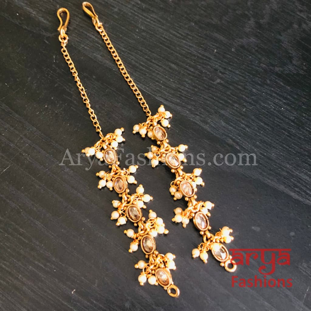 Golden Kundan Ear Chain/Earring Extension