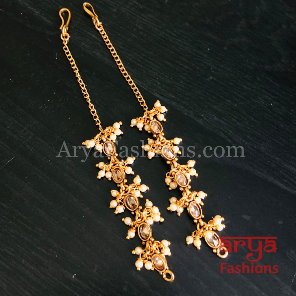 Golden Kundan Ear Chain/Earring Extension