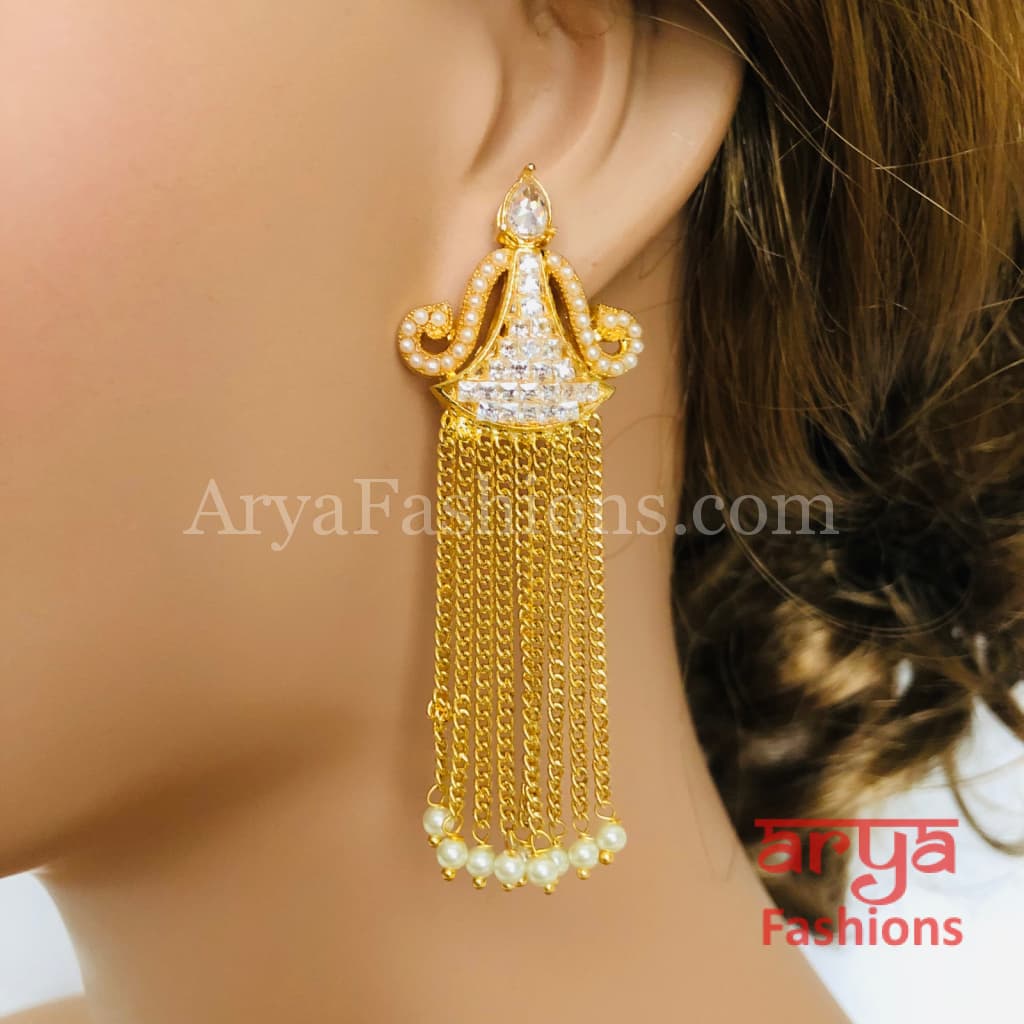 Golden CZ Pearl Rajwadi Earrings