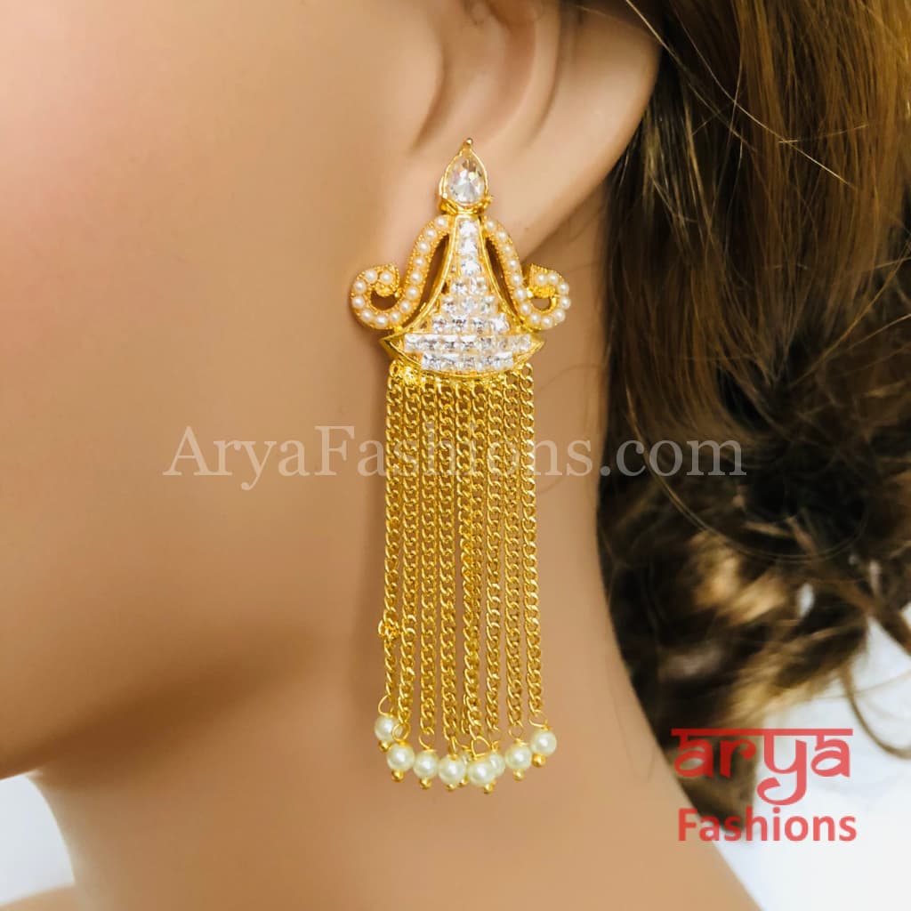 Golden CZ Pearl Rajwadi Earrings