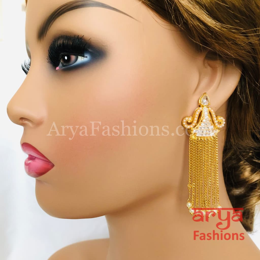 Golden CZ Pearl Rajwadi Earrings