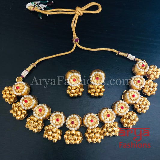 Golden Rajwadi Kundan necklace/ Gray Bollywood Statement Necklace
