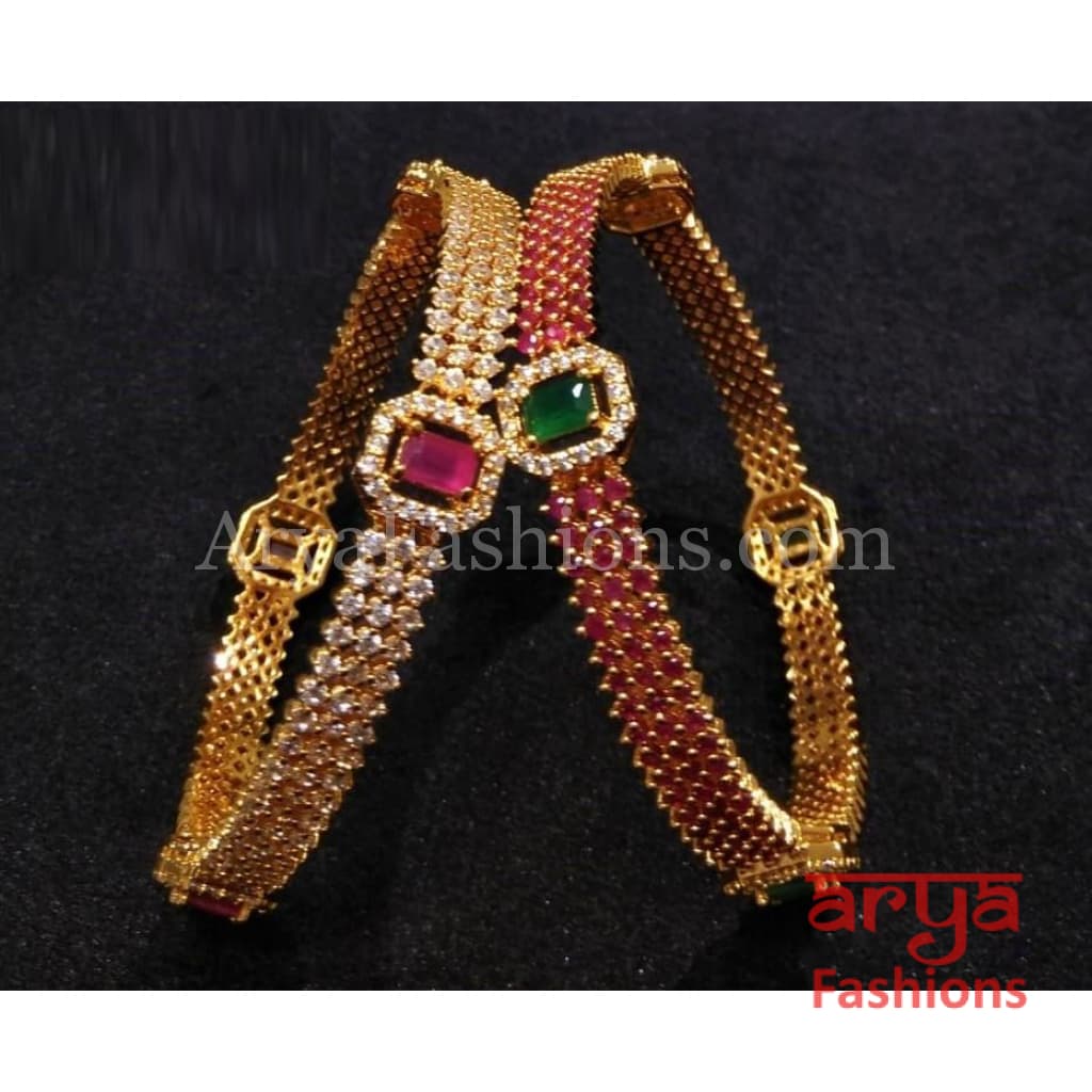 Golden Ruby Handcrafted Kada Bangles with CZ Stones