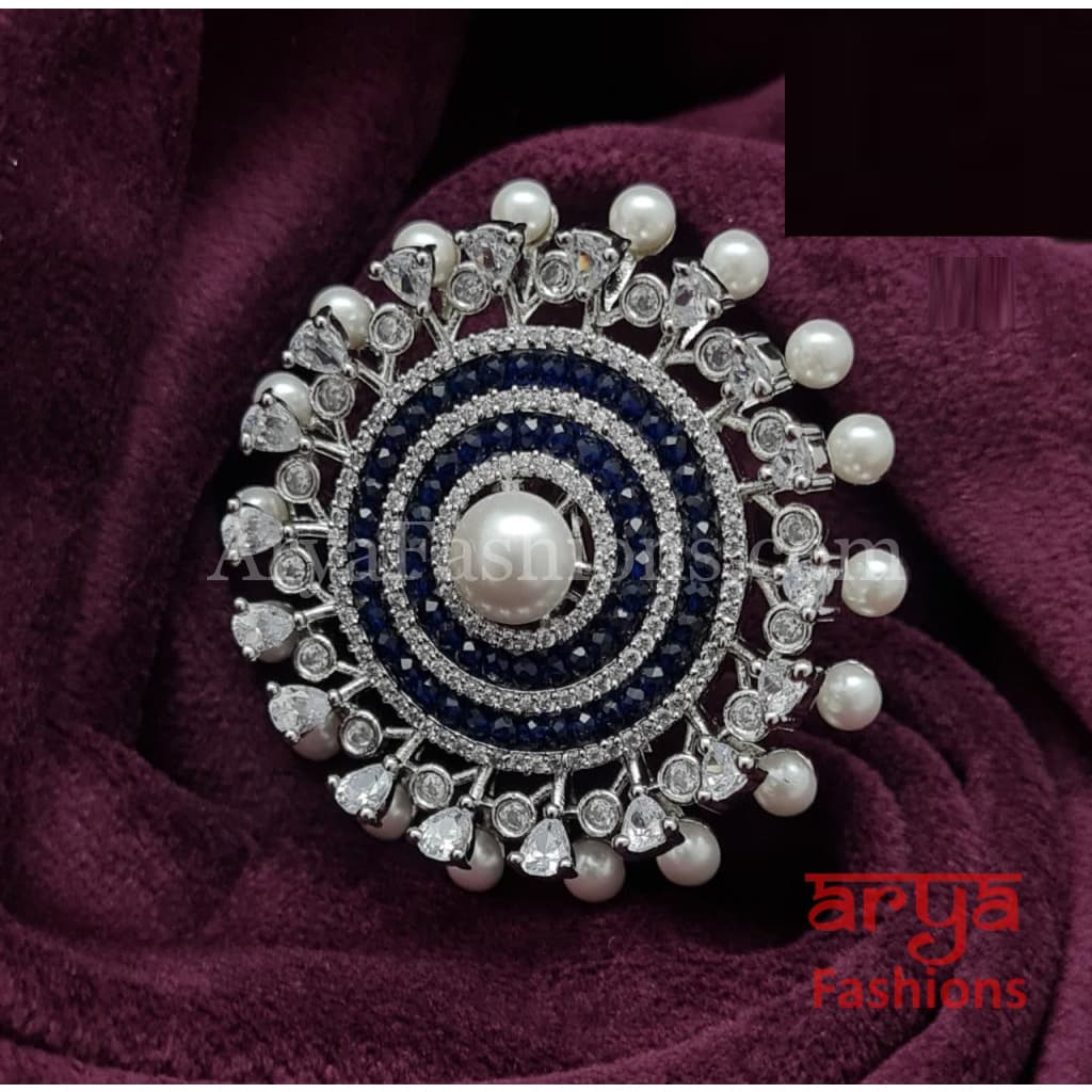 Gray Blue Yellow Pearl Cubic Zirconia Moissanite Statement Ring