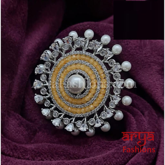 Gray Blue Yellow Pearl Cubic Zirconia Moissanite Statement Ring