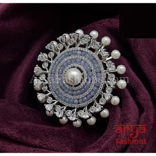 Gray Blue Yellow Pearl Cubic Zirconia Moissanite Statement Ring