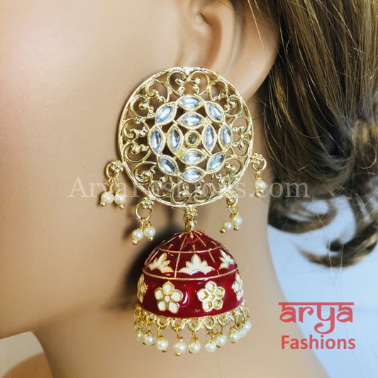 Gray Green Red Black Meenakari Traditional Golden Jhumka Earrings