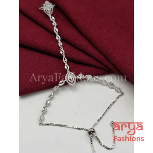 Hathphool/ Silver Cubic Zirconia Bridal Hand Bracelet pair