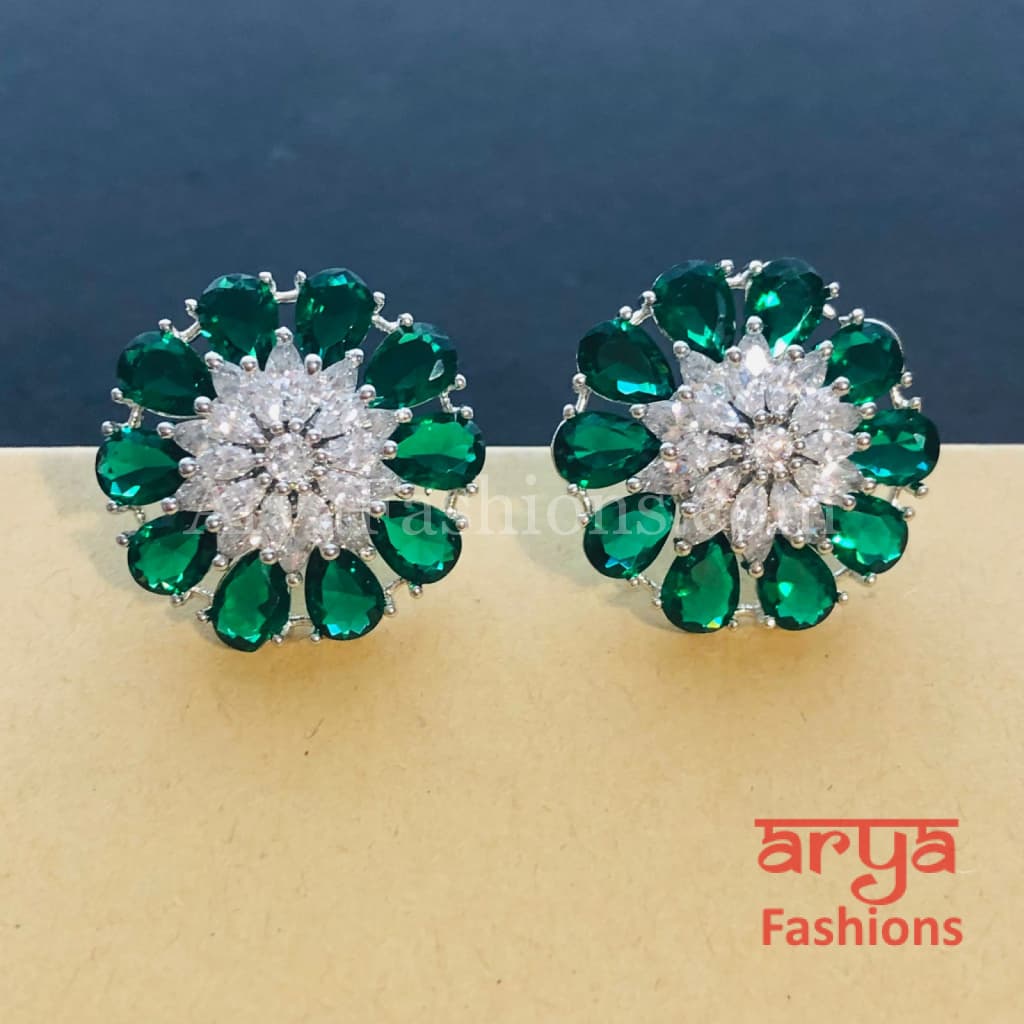 Isha CZ Studs with Silver stones in Rose Gold Finish/ Trendy Bollywood Stud