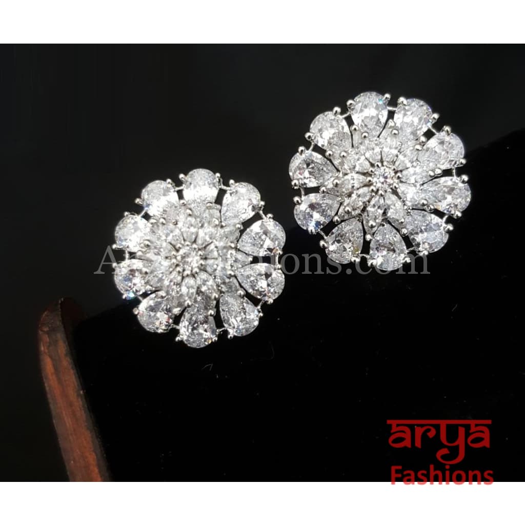 Isha CZ Studs with Silver stones in Rose Gold Finish/ Trendy Bollywood Stud
