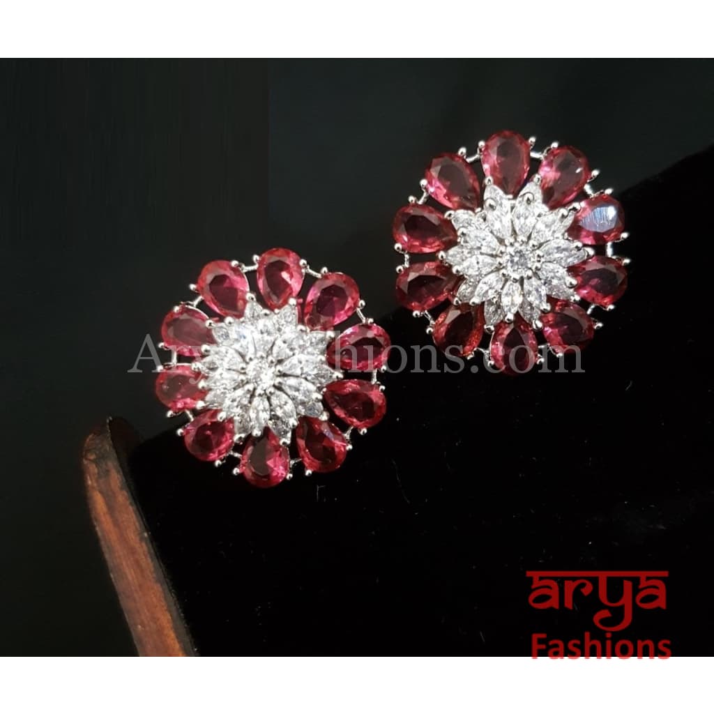 Isha CZ Studs with Silver stones in Rose Gold Finish/ Trendy Bollywood Stud